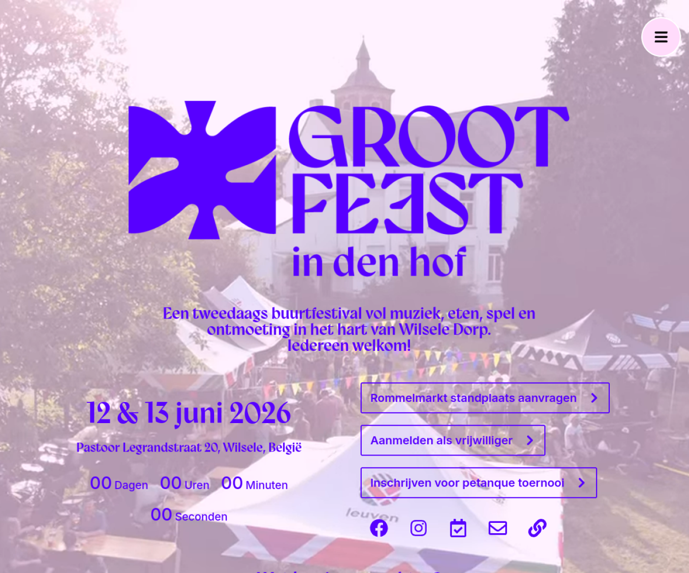 Screenshot of the GROOT FEEST IN DEN HOF website
